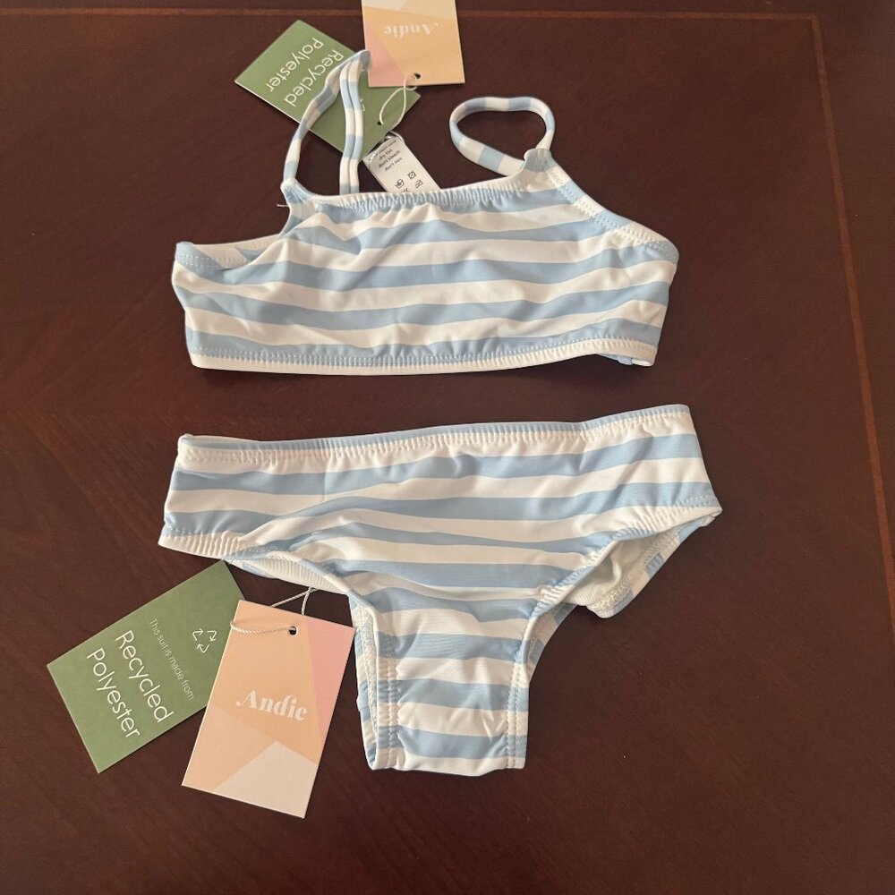 Andie Kids Toddler Girls AK002 Light Blue Striped Bikini Swim Set Size 3T